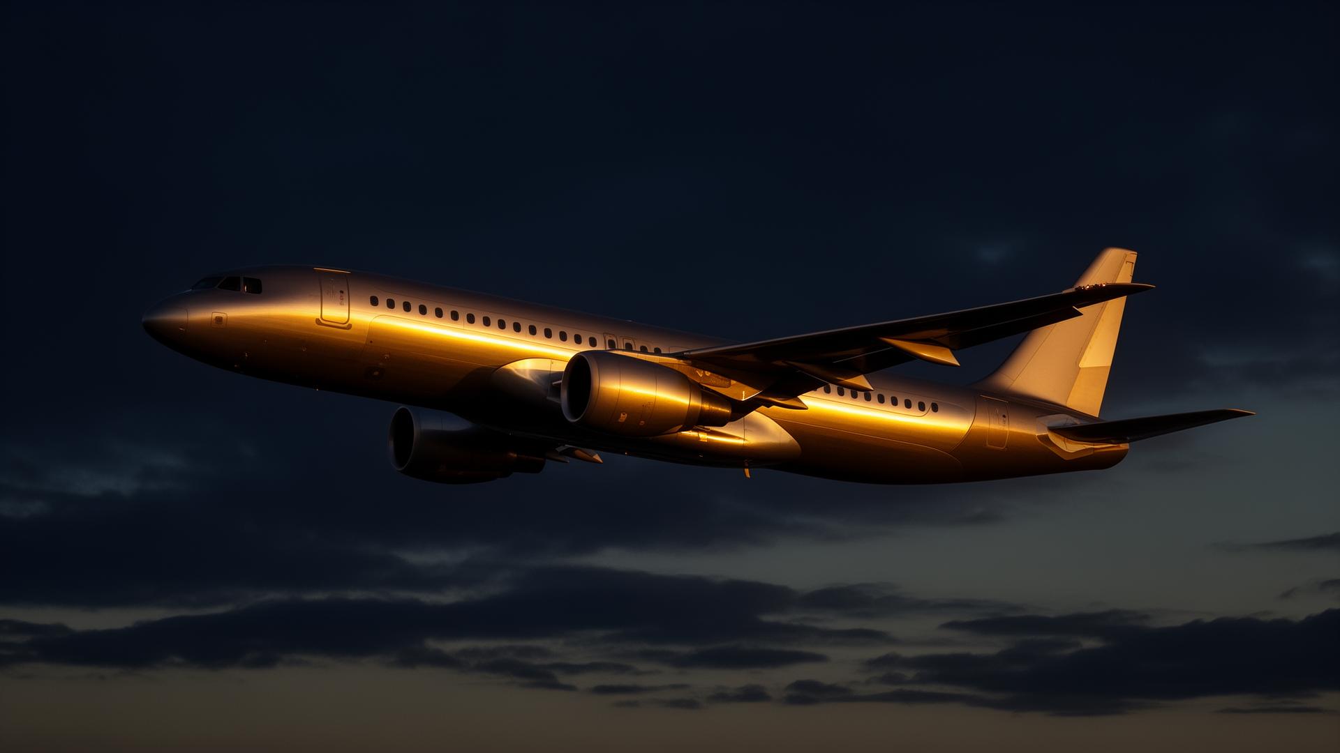Aircraft in flight at golden hour